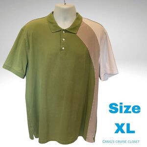 Van Heusen Sport Men’s XL Color Block Polo Shirt – Green Tan White